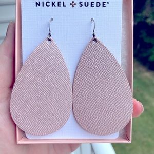 Nickel & Suede medium pink velvet tear drop leather earrings NWT